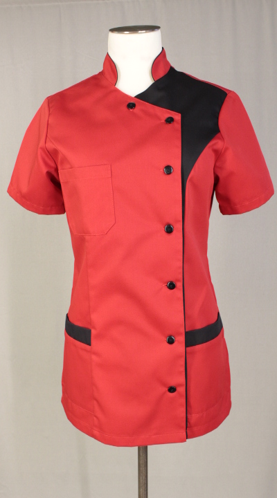 Püstkraega punane naiste jakk- nööpidega asümmeetriline esikinnis-3 taskut